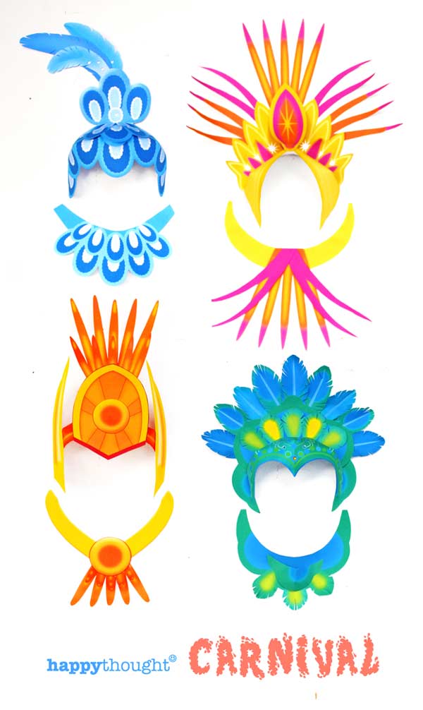 Fun school or home activity for Carnival! Make your own crowns and headpieces using easy templates.