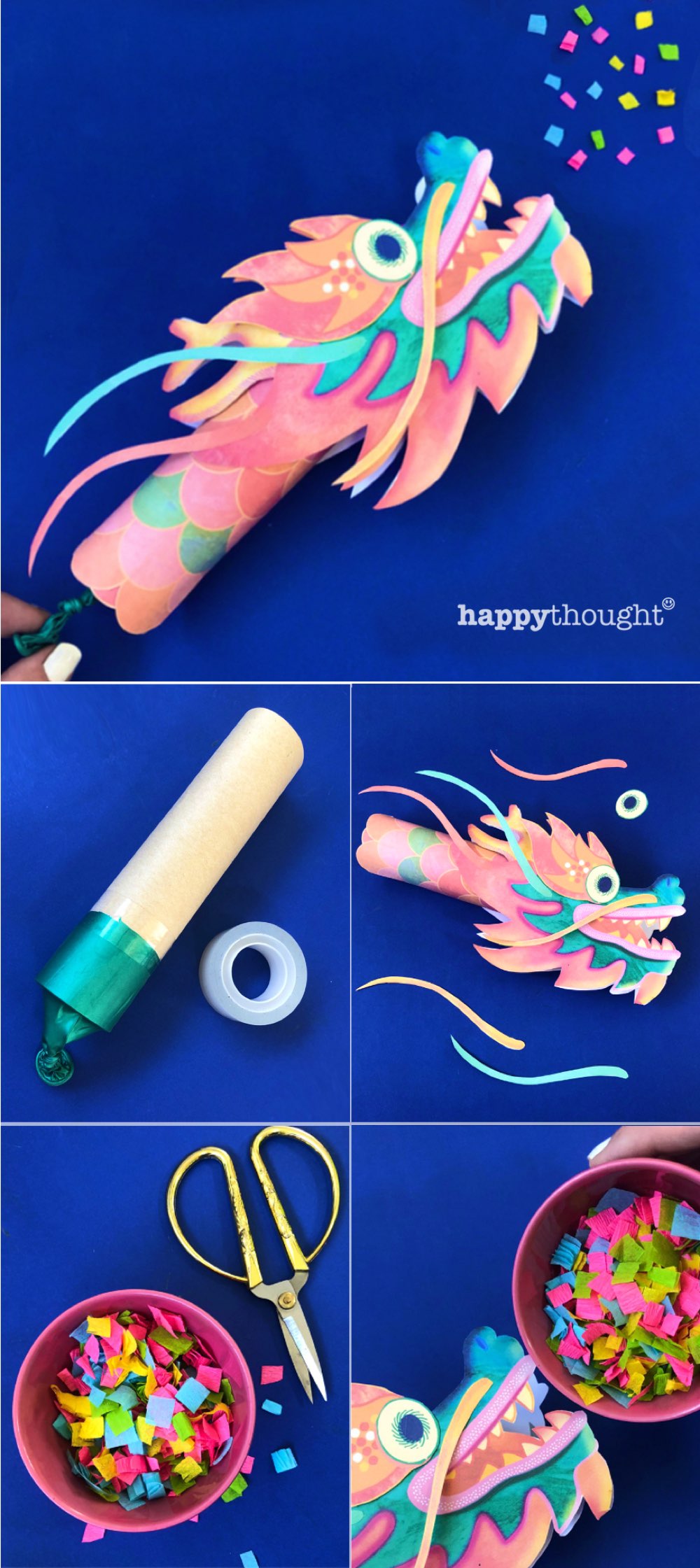 dragon confetti canon instructions on making a Chinese new year of the dragon craft