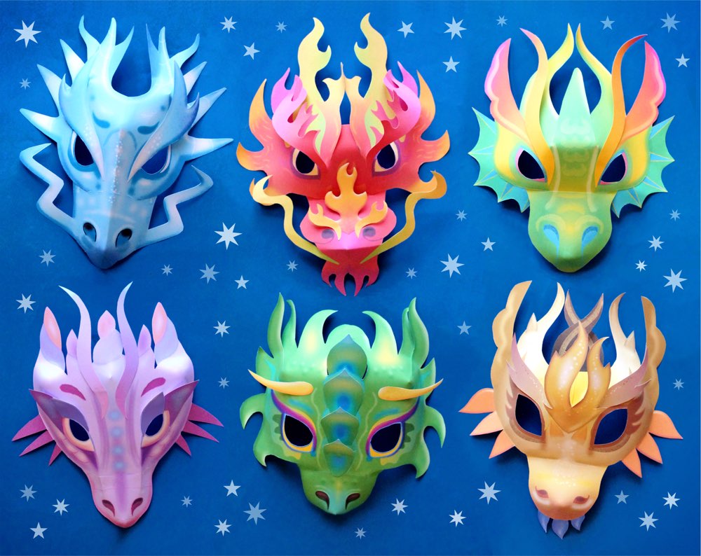 6 DIY paper dragon mask templates to design and make at home