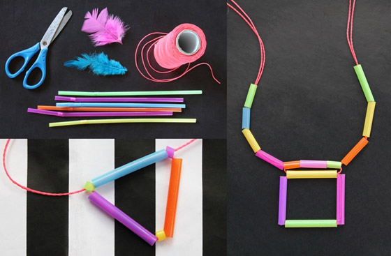 Springtime craft ideas: Quick and easy straw necklace DIY activity!