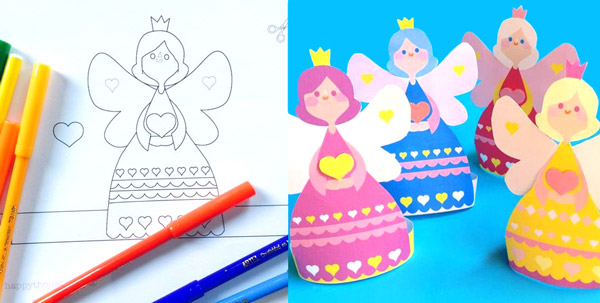 Fairy cards to give to a Valentines Day: Color in craft activities!
