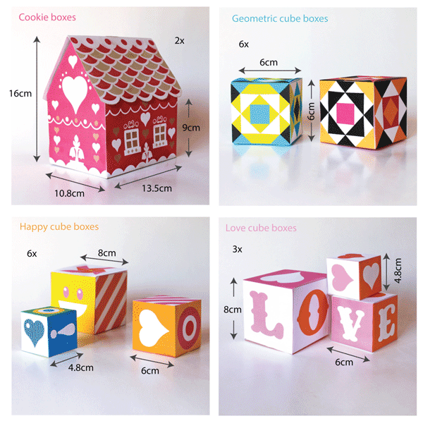 Ideas for gift boxes - Cookie, Geometric, happy cubes and love cube templates!