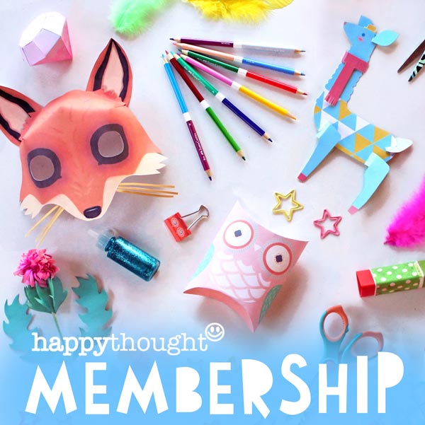 El club de miembrso de Happythought te da acceso a plantillas imprimibles e ideas de actividades manuales en papel gratis