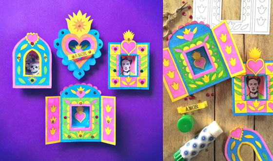 Easy to make Mexican nichos with box shadow frames: Craft activity idea!