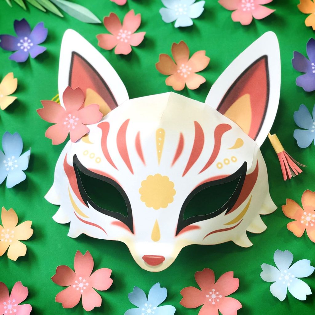 Kitsune fox mask template Printable party mask • Happythought