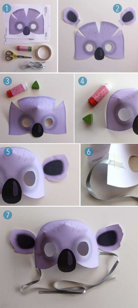 Koala mask PDF to print at home. 12 Animal mask templates to download!