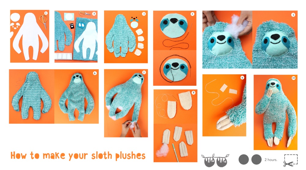 make your own sloth plushes instructions