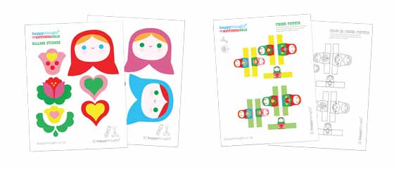 Matryoshka dolls finger puppets and balloon sticker templates