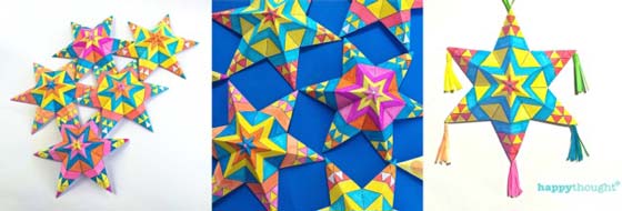 Paper star decorations craft printable color-in activity!