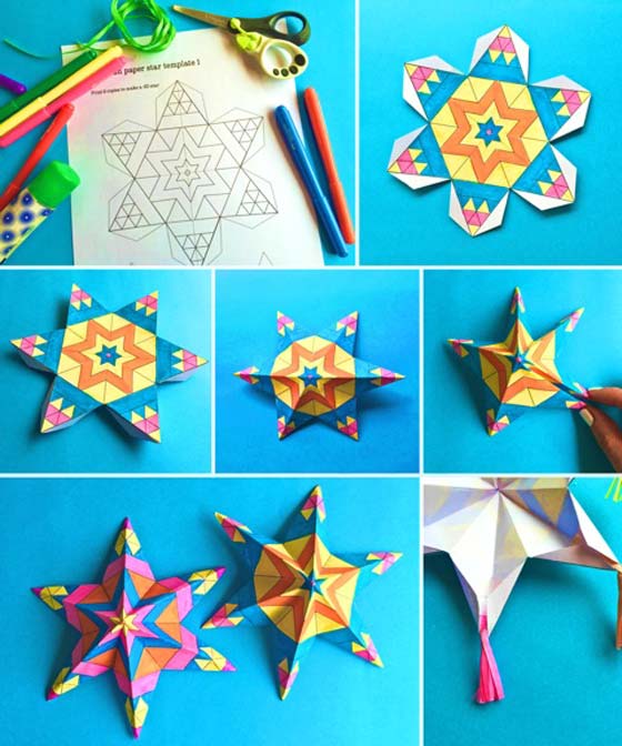 Easy assemble Mexican paper star ornamets: Craft printable color-in activities!