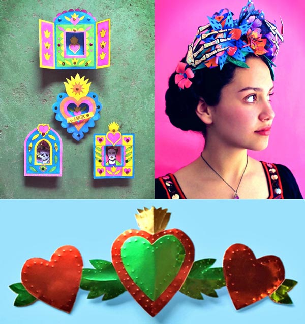 DIY Nicho activity, paper flower crown and milagro craft idea Day of the Dead dotd