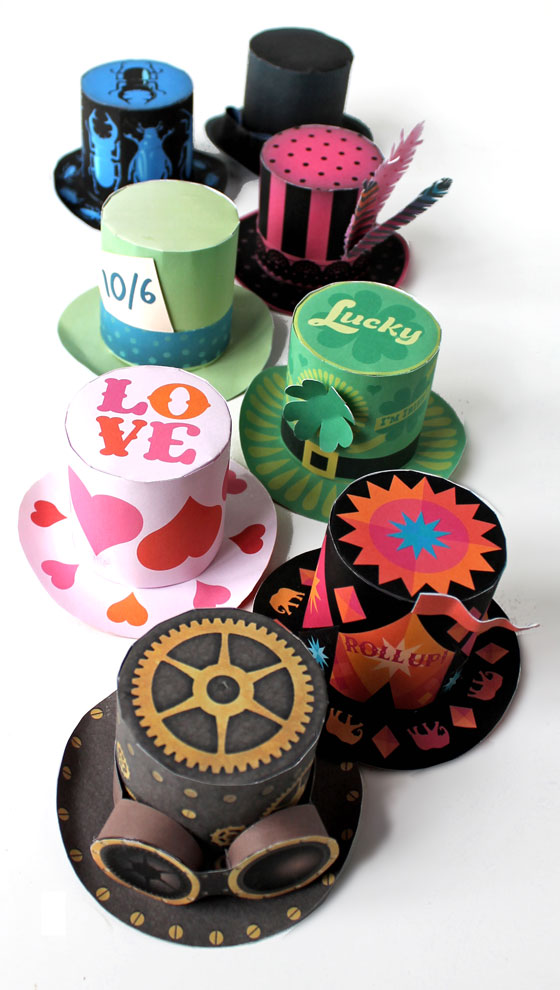 Easy to make printable mini paper top hats for dress up, fun and to parties!