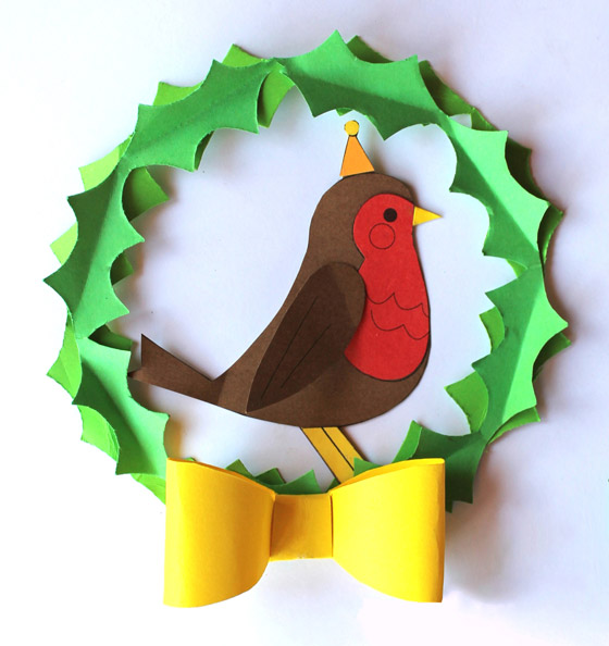 Jolly Holly robin in a Holiday Wreath templates and instructions: Happythought Holiday craft activity pack!