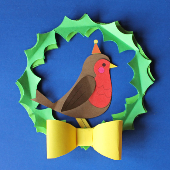 Jolly Holly robin in a Holiday Wreath templates and instructions: Happythought Holiday craft activity pack!