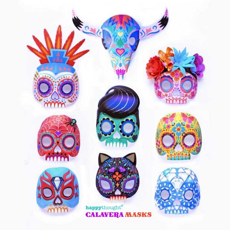 Printable Calavera Skull Masks Diy Mask Costume • Happythought 4102