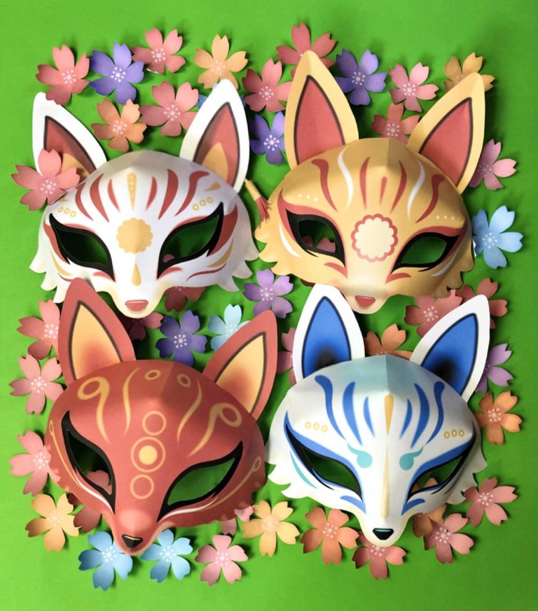 Kitsune fox mask template Printable party mask • Happythought