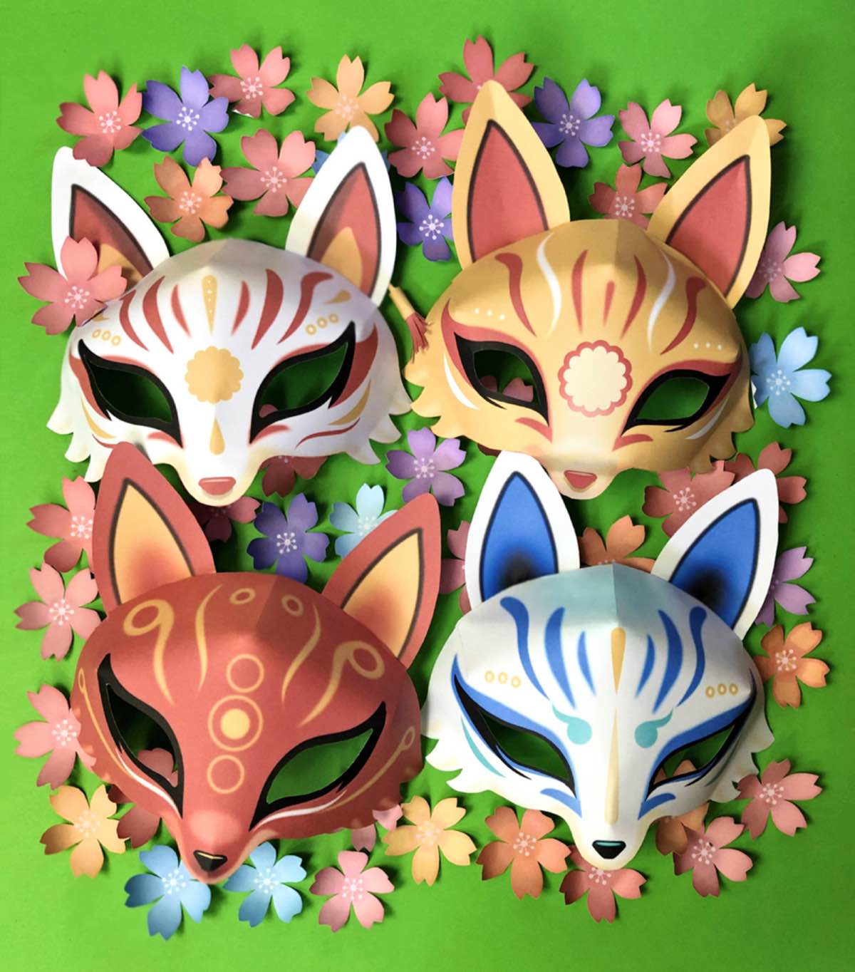 Kitsune fox mask template. DIY mask costumes • Happythought