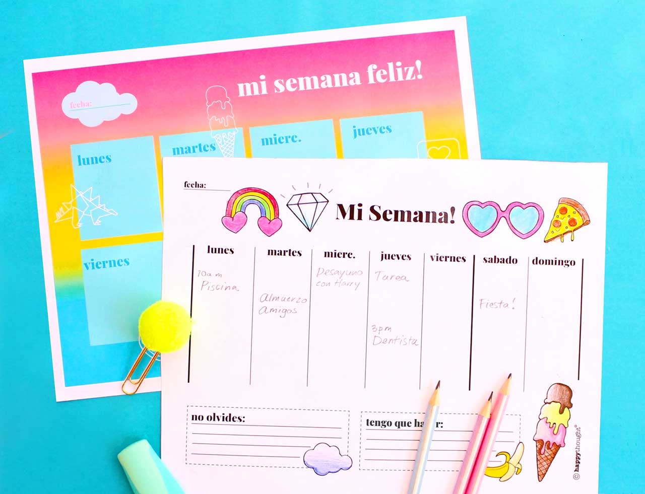 semana feliz imprimible planners PDF plantilla