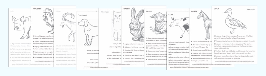 10 color in animal fact PDF worksheets