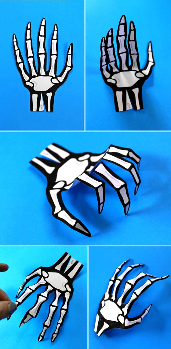 Halloween costume accessories. How to make paper skeleton hand template + instructions!