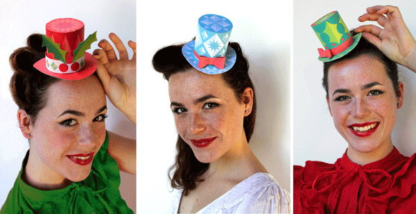 Three cute mini paper top hat no-sew templates for holiday craft and festive fun!