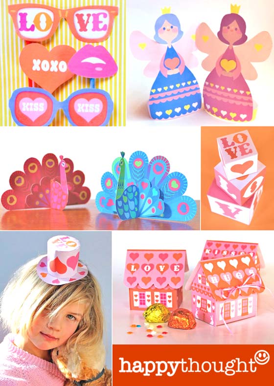 Valentines Day printable craft set: Cards, gift boxes and photo props.